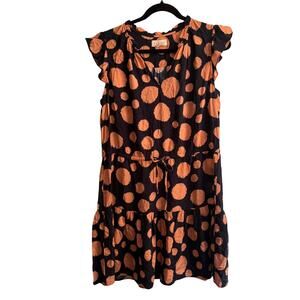 Velvet Paloma Waist Tie Ruffle Sleeve Midi Tiered Dress Blue Pink Polka Dot Sz L